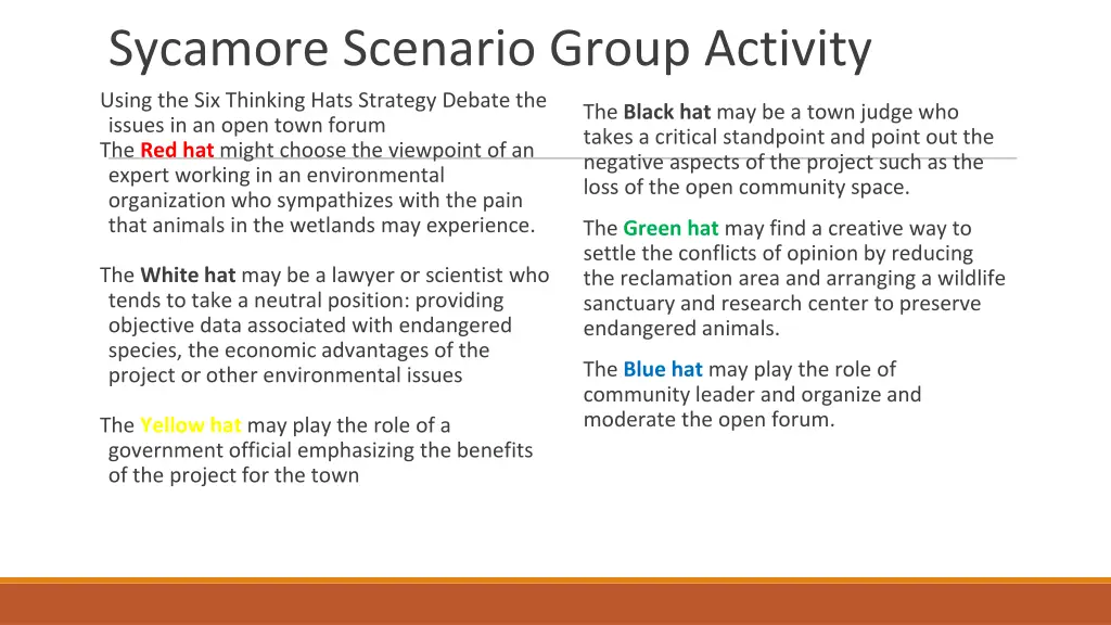 sycamore scenario group activity using