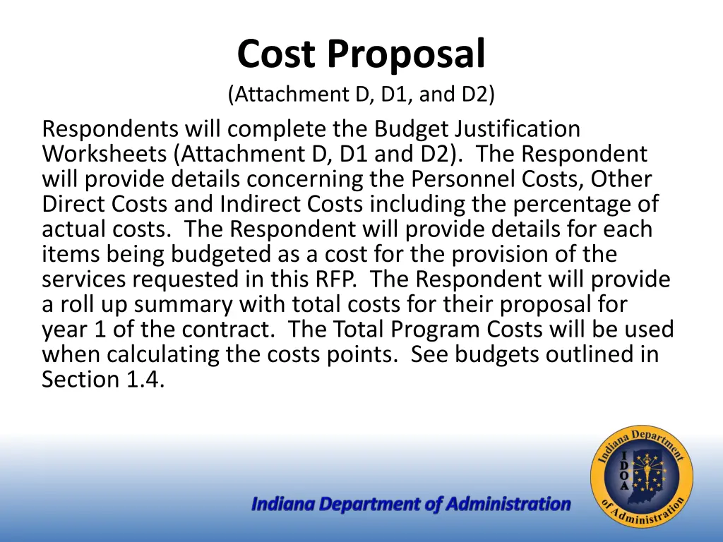 cost proposal attachment d d1 and d2