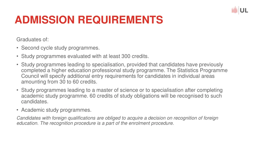 admission requirements