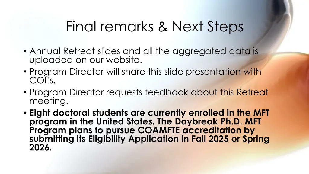 final remarks next steps