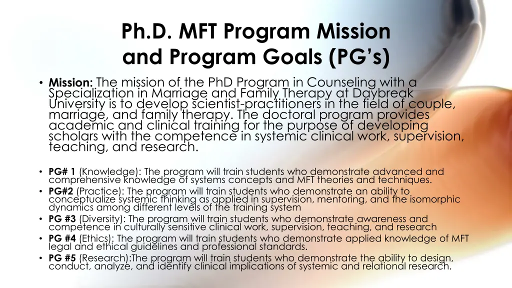 ph d mft program mission and program goals
