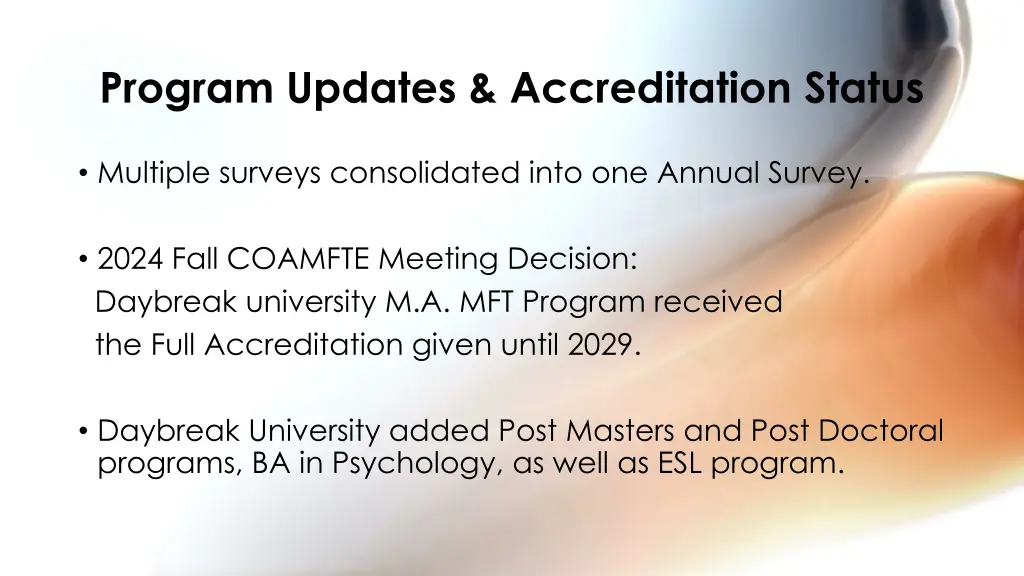 program updates accreditation status