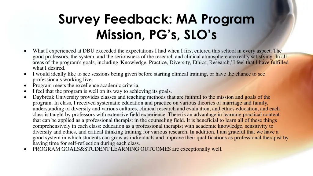 survey feedback ma program mission pg s slo s