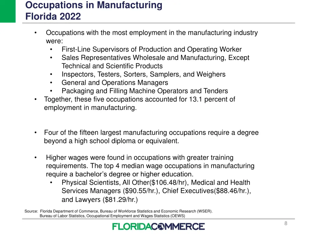 occupations in manufacturing florida 2022
