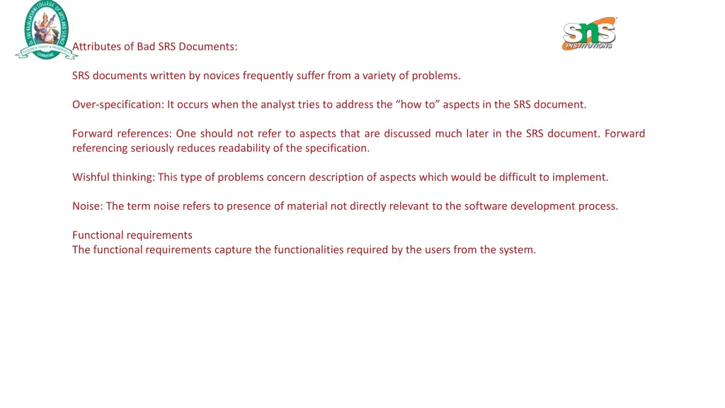 attributes of bad srs documents