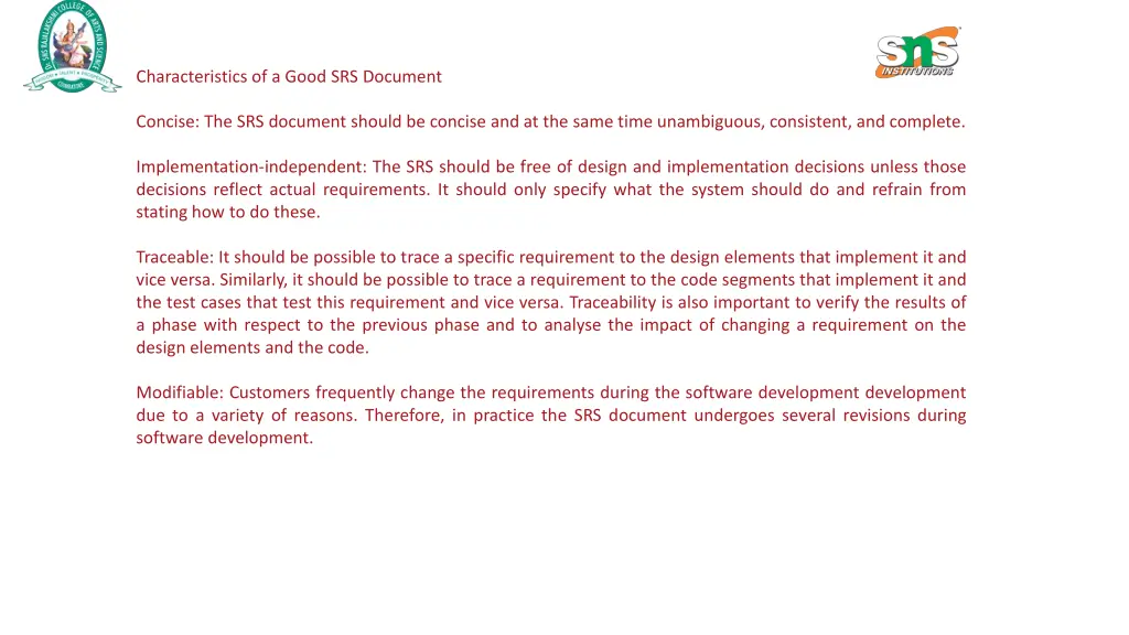 characteristics of a good srs document