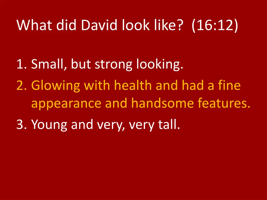 what did david look like 16 12 1