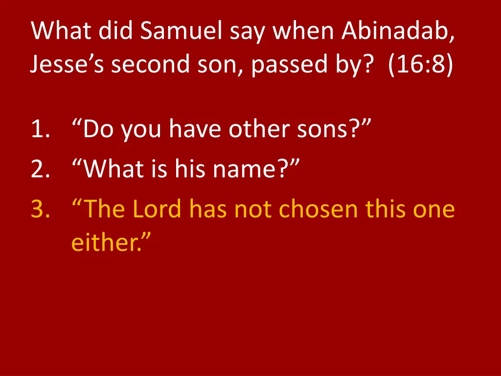 what did samuel say when abinadab jesse s second 1