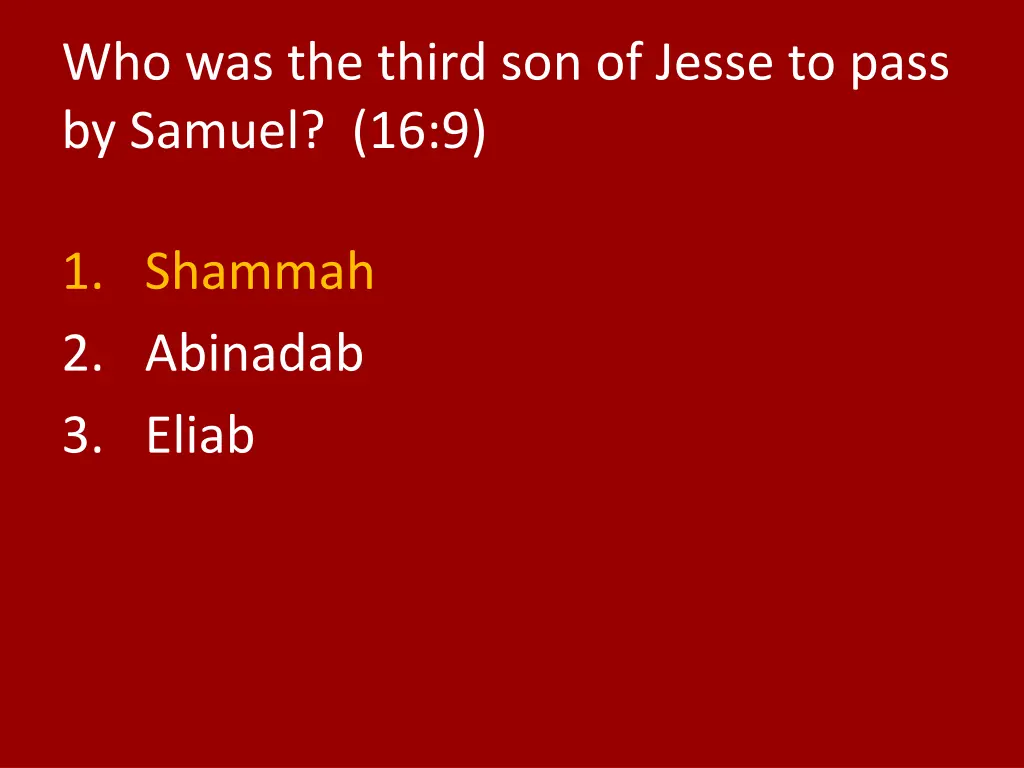 who was the third son of jesse to pass by samuel 1