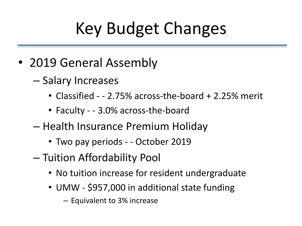 key budget changes