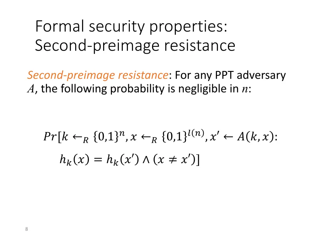 formal security properties second preimage
