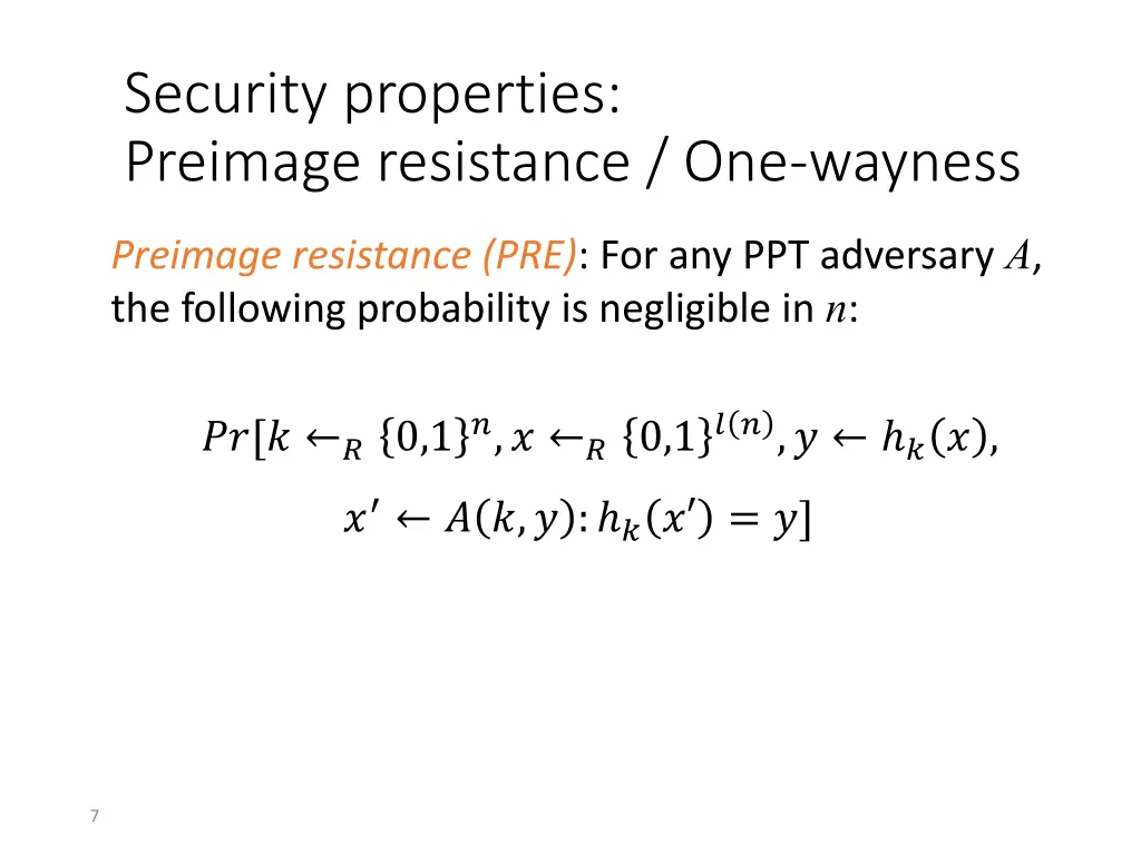 security properties preimage resistance