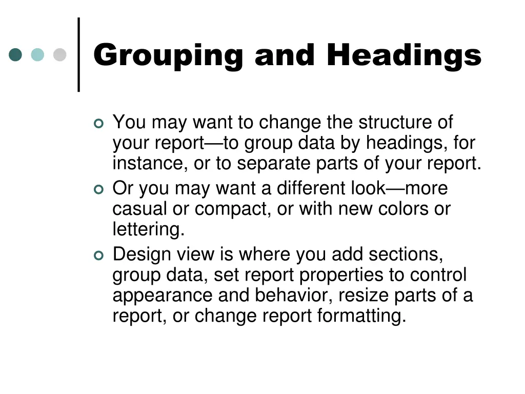 grouping and headings