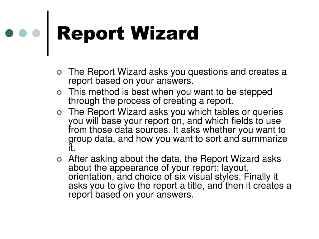 report wizard