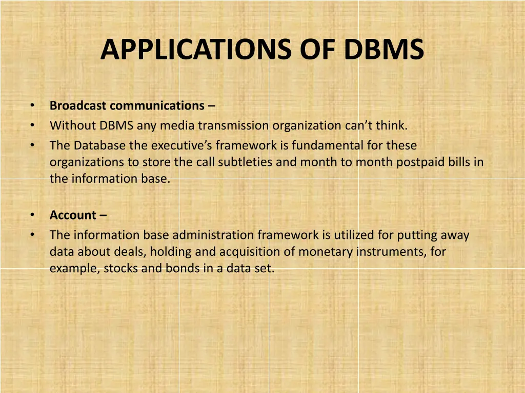 applications of dbms 2