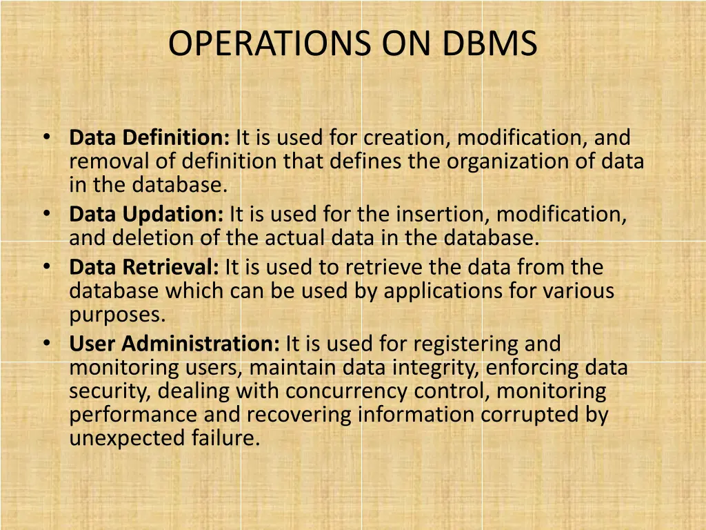 operations on dbms