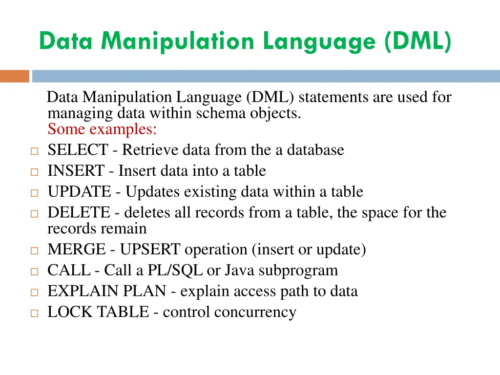 data manipulation language dml