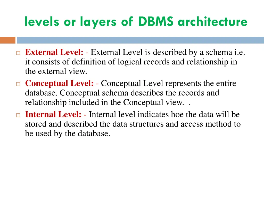 levels or layers of dbms architecture