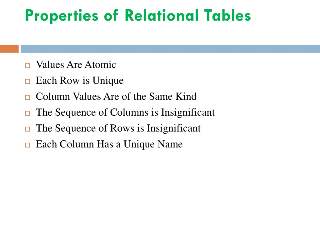 properties of relational tables
