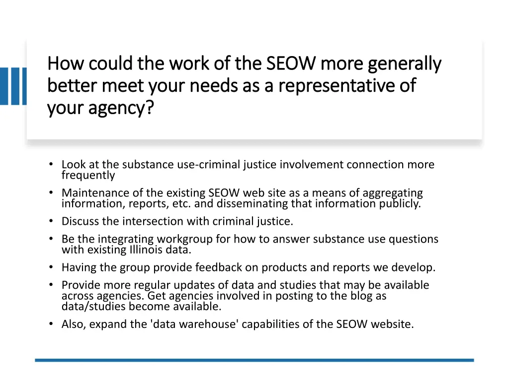 how could the work of the seow more generally