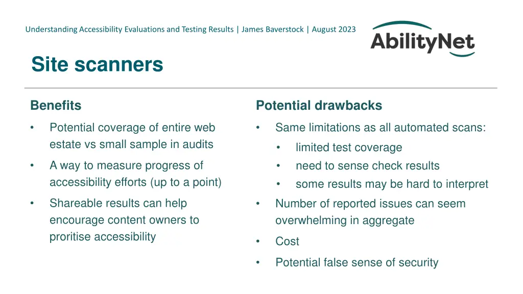 understanding accessibility evaluations 19