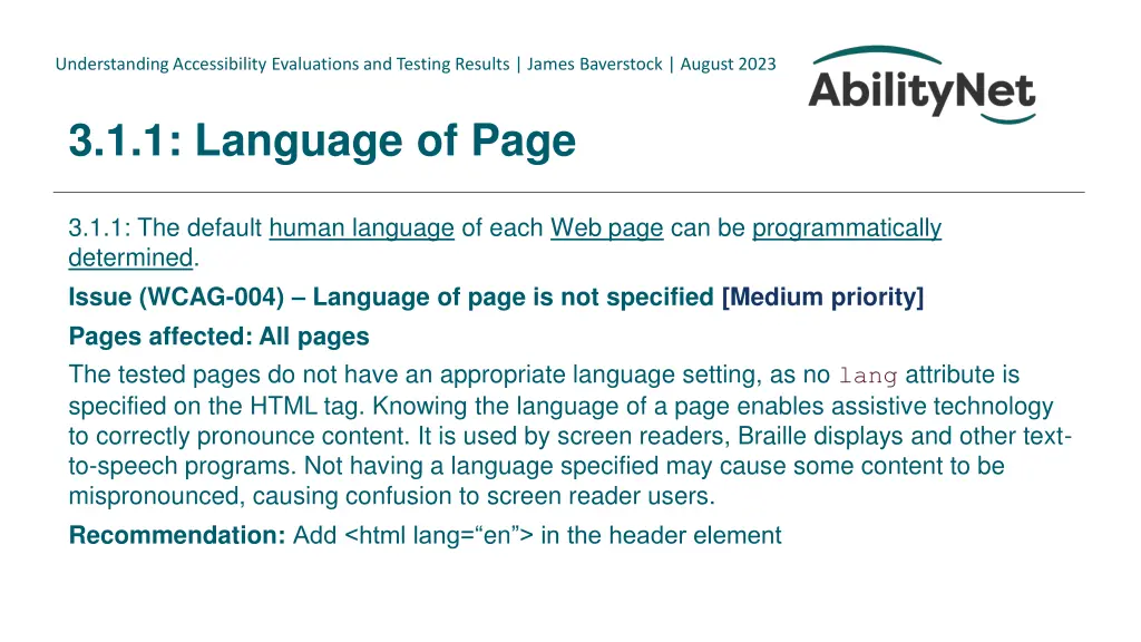 understanding accessibility evaluations 23