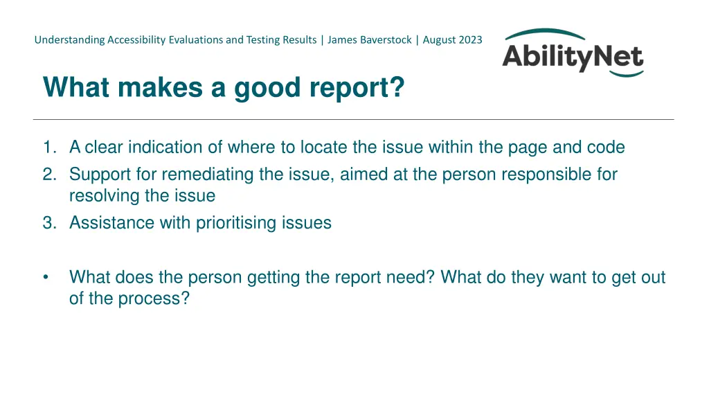 understanding accessibility evaluations 29