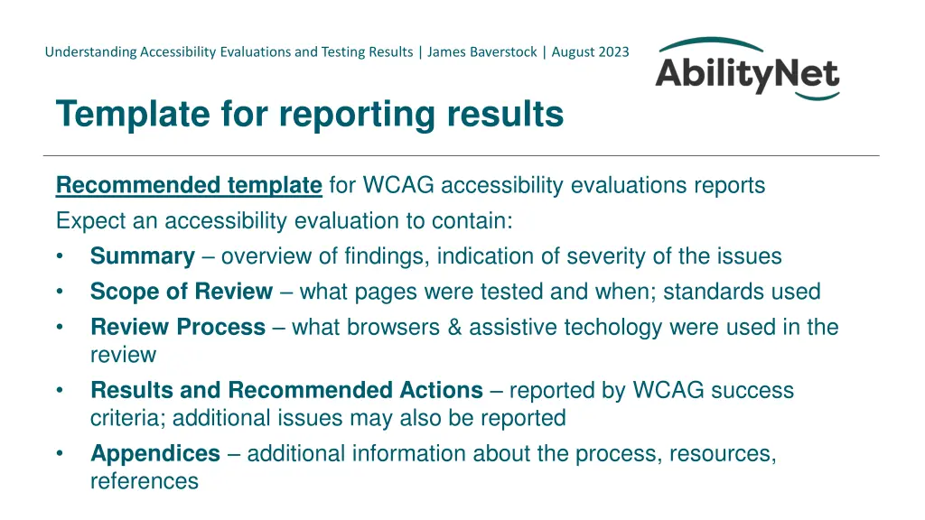 understanding accessibility evaluations 9