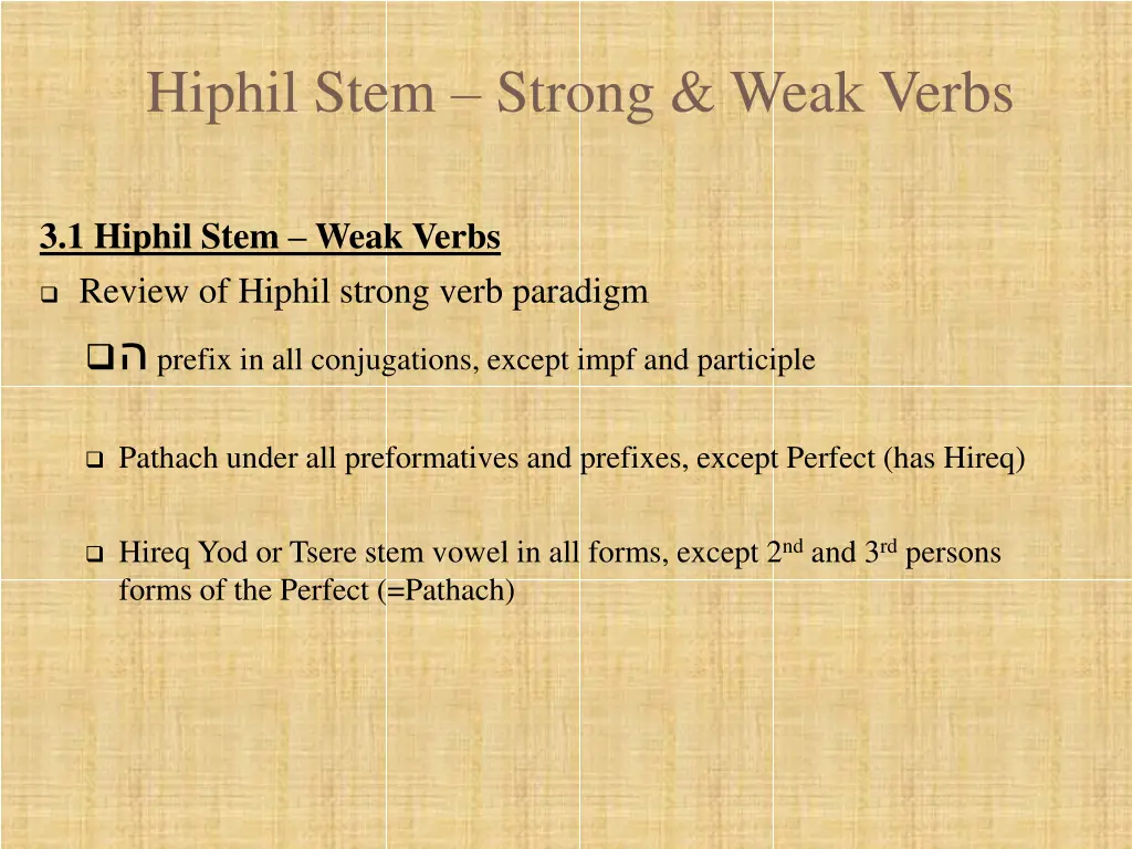 hiphil stem strong weak verbs 13