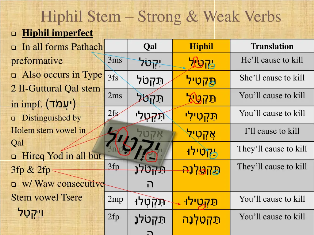 hiphil stem strong weak verbs hiphil imperfect
