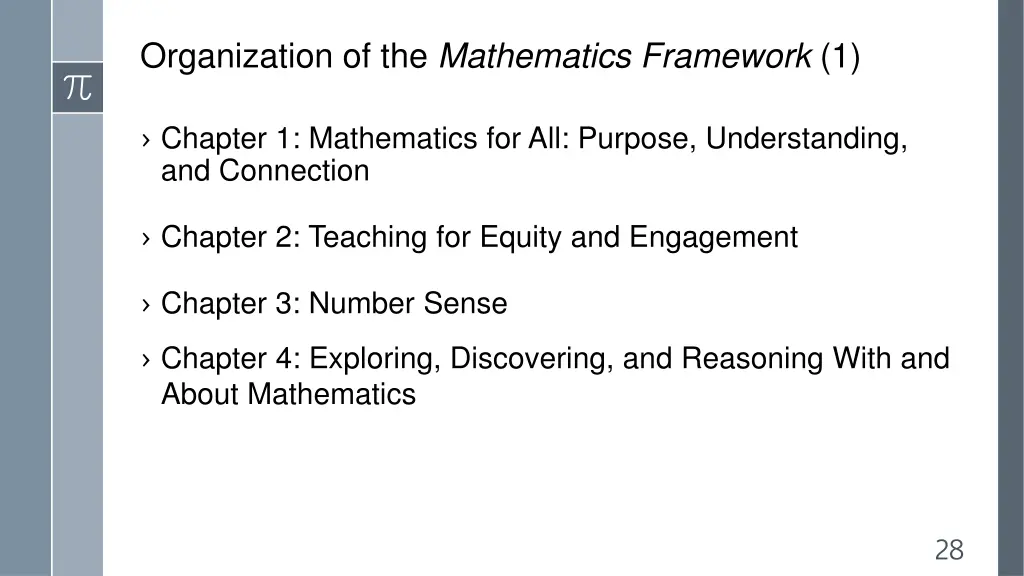 organization of the mathematics framework 1