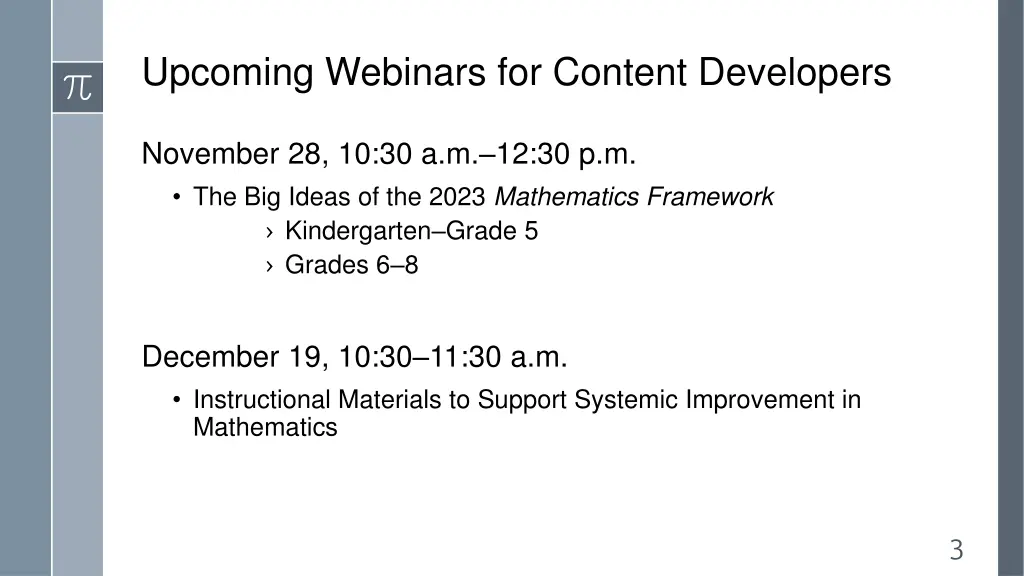 upcoming webinars for content developers