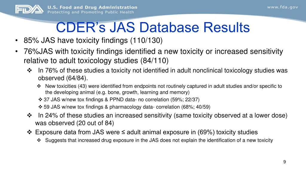 cder s jas database results 85 jas have toxicity