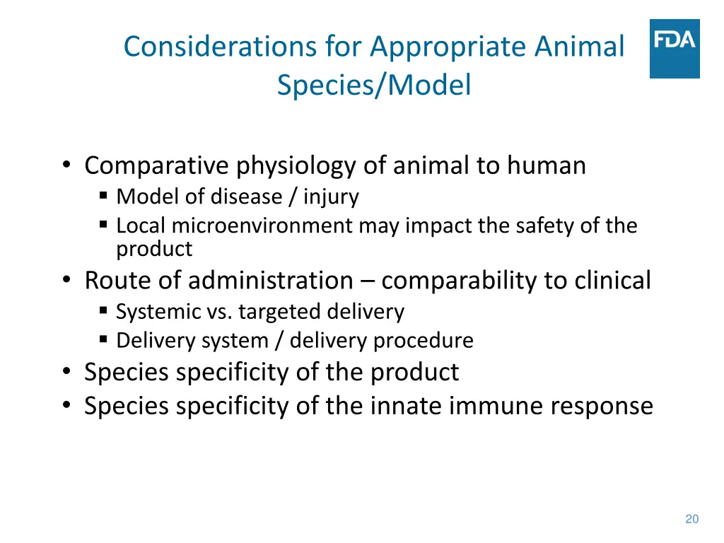considerations for appropriate animal species
