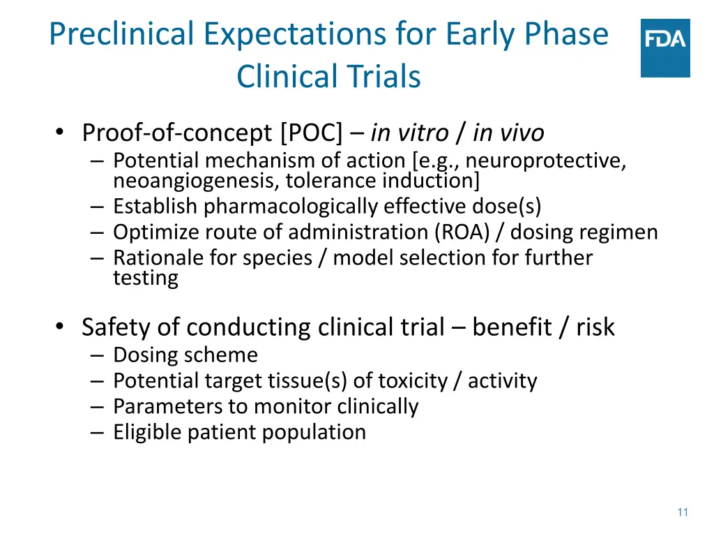 preclinical expectations for early phase clinical