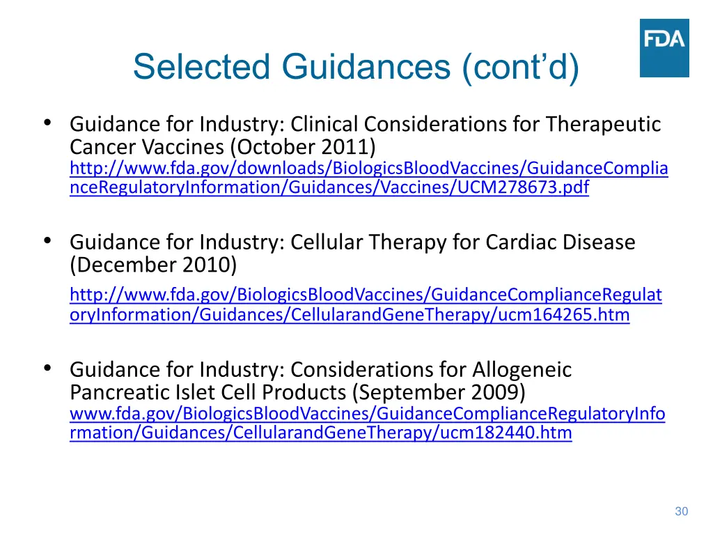 selected guidances cont d