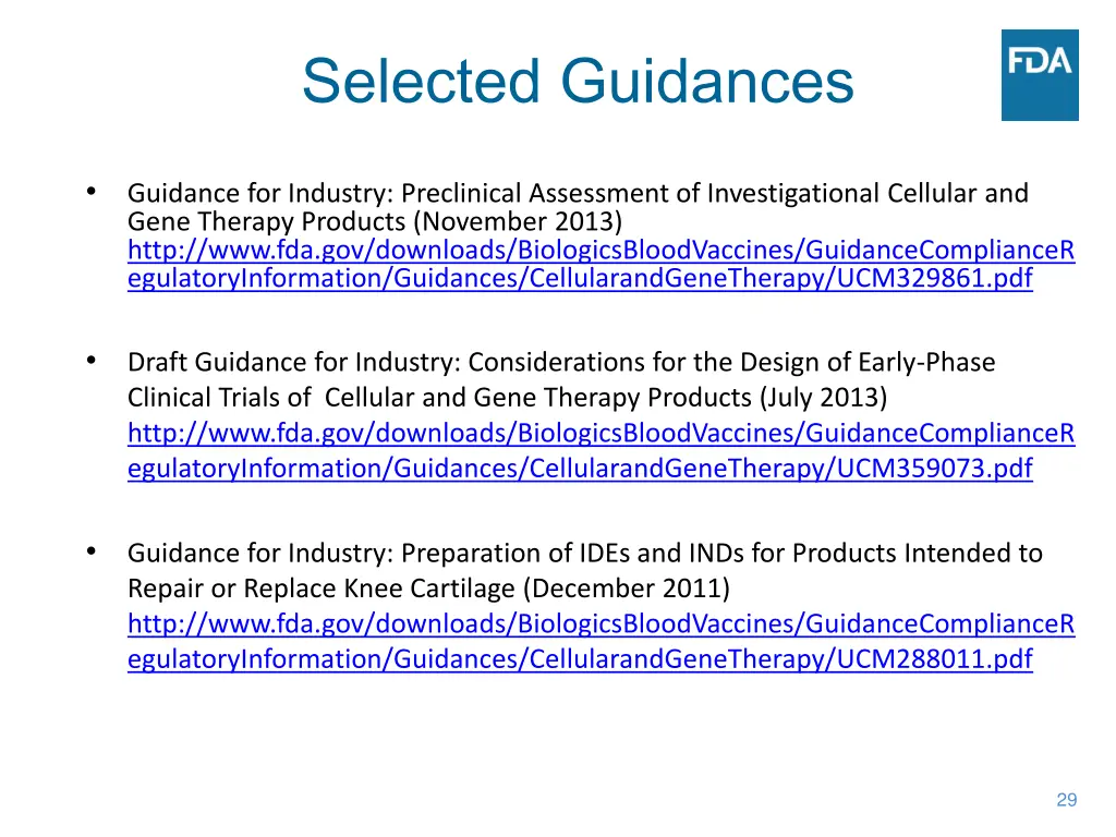 selected guidances