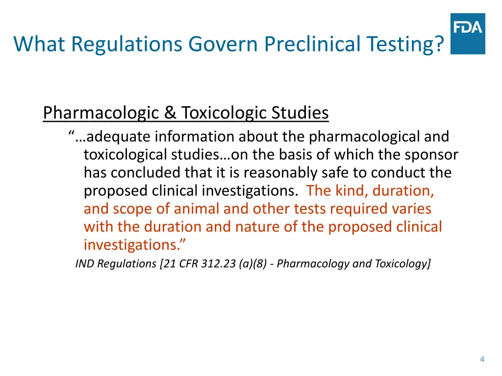 what regulations govern preclinical testing