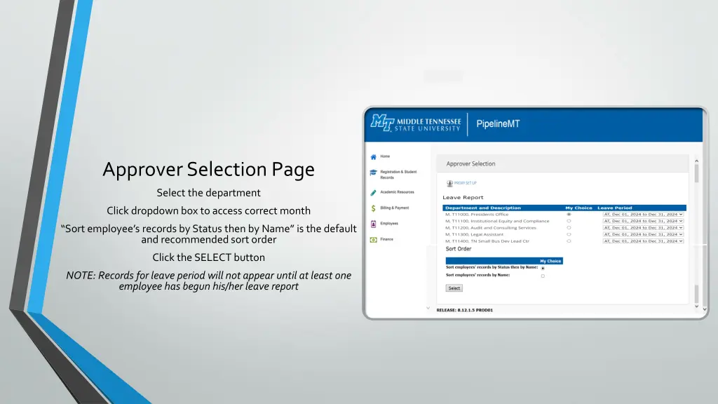 approver selection page