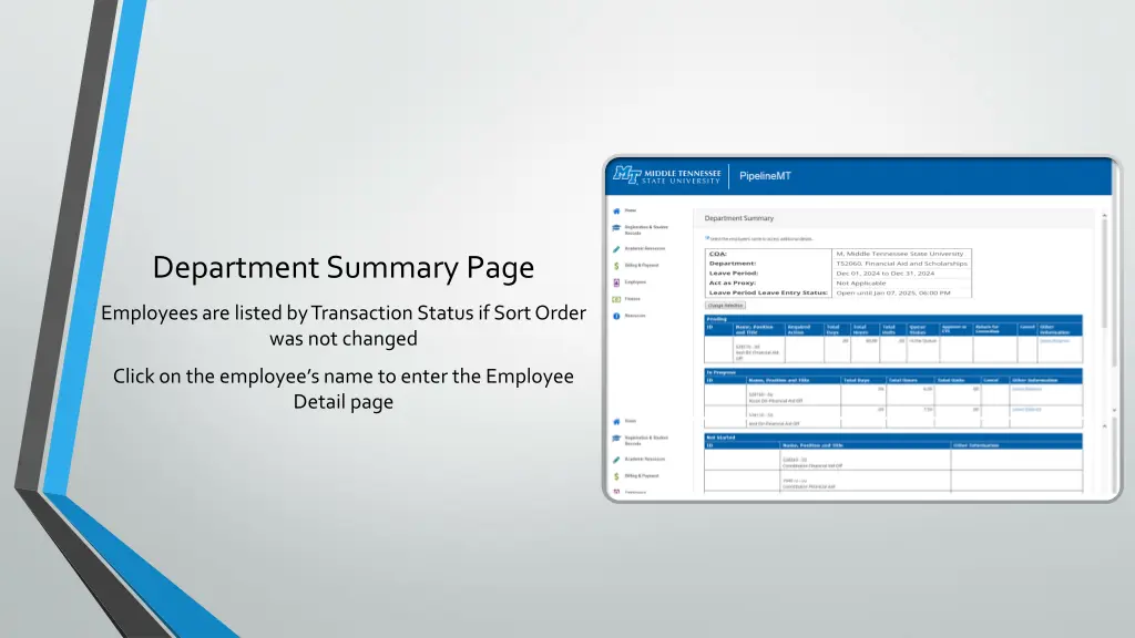 department summary page