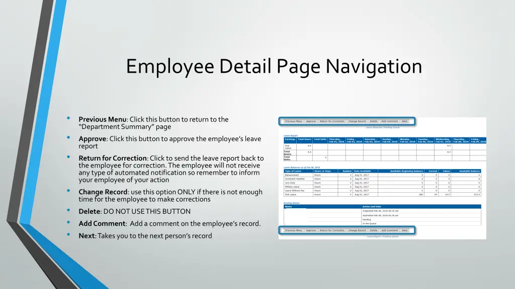 employee detail page navigation