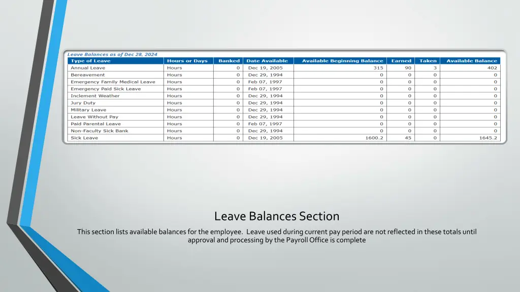 leave balances section