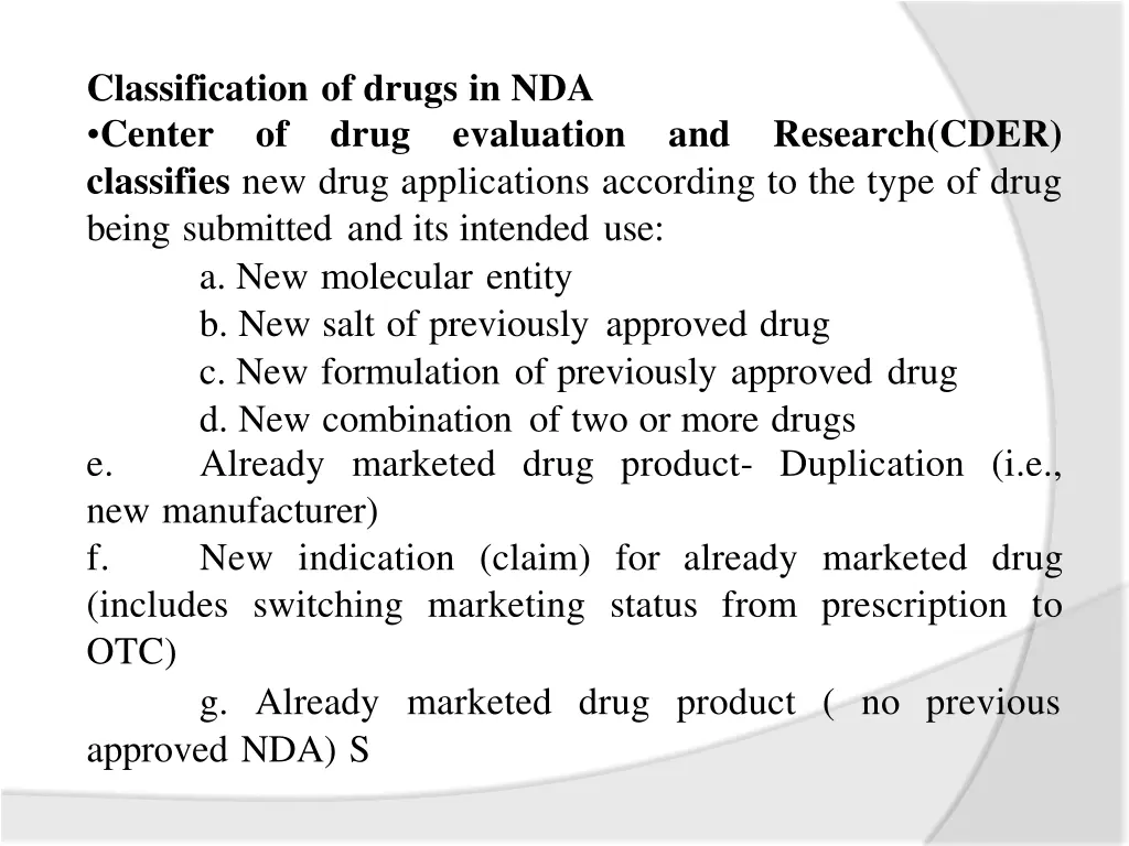 classification of drugs in nda center of drug