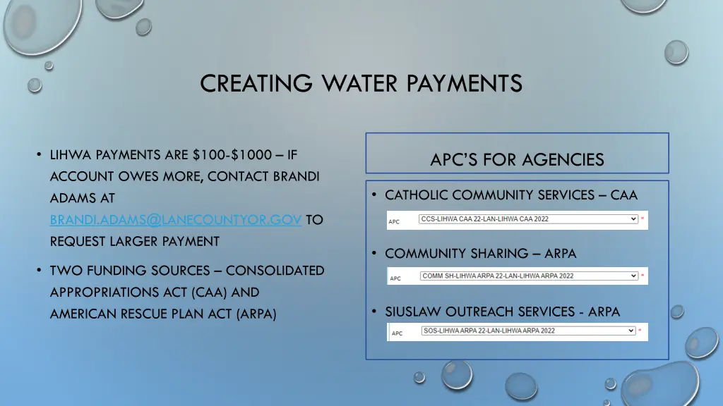 creating water payments