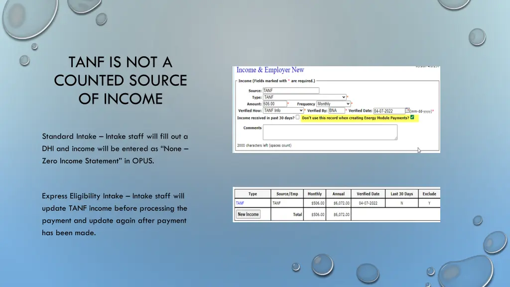 tanf is not a counted source of income