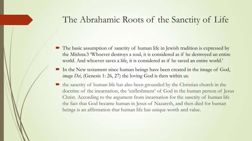 the abrahamic roots of the sanctity of life