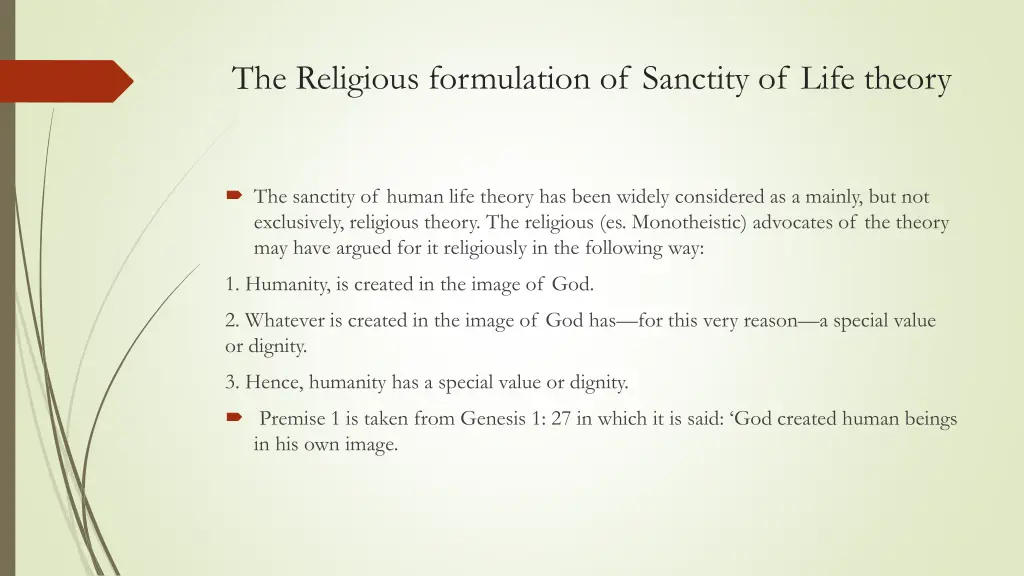 the religious formulation of sanctity of life
