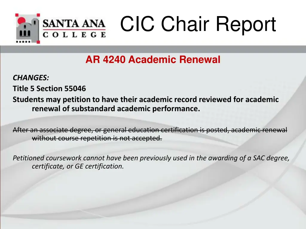 cic chair report 2