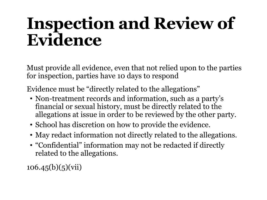 inspection and review of evidence