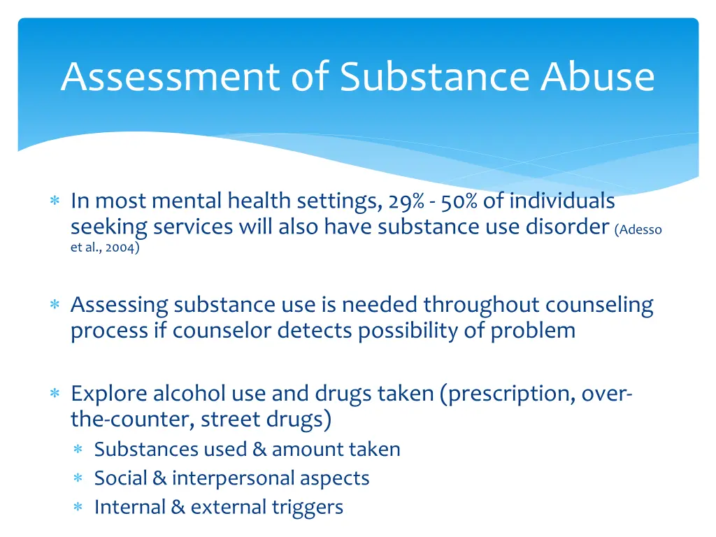 assessment of substance abuse